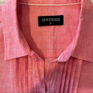 Sintesis Ruffle Tiered Pink Linen Shirtdress
